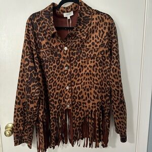 NWT ODDY cheetah fringe button up jacket